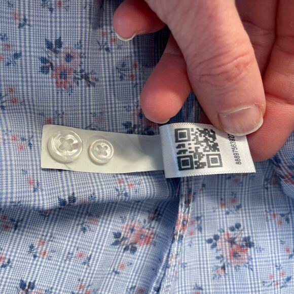 Bonobos Tailored Slim Fit Blue Stripe/Floral Print Long Sleeve Button Down 16/35 - Picture 7 of 8